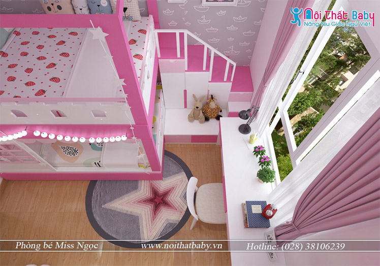 Giường tầng thiết kế đẹp mắt cho bé